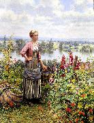Daniel Ridgeway Knight Maria on the Terrace with a Bundle of Grass oil painting on canvas
